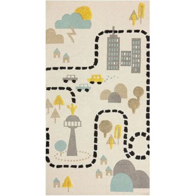 Alfombra infantil de algodón Beliani - Diseño de carretera multicolor 80x150cm Alfombra infantil de algodón Beliani - Diseño de carretera multicolor 80x150cm