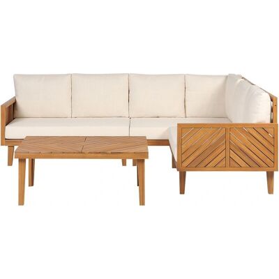 Ensemble de Canapé d'Angle de Jardin Beliani Bois d'Acacia Coussins Beige Clair - Publicité Ensemble de Canapé d'Angle de Jardin Beliani Bois d'Acacia Coussins Beige Clair - Publicité