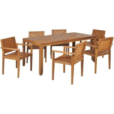 Ensemble de Salle à Manger Beliani Bois d'Acacia Clair 180 x 90 cm 6 Chaises - Ensemble de Jardin - Publicité Ensemble de Salle à Manger Beliani Bois d'Acacia Clair 180 x 90 cm 6 Chaises - Ensemble de Jardin - Publicité