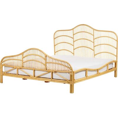 Beliani Vaalea puinen rattan-super-kingsänky - Moderni boho-tyyli Beliani Vaalea puinen rattan-super-kingsänky - Moderni boho-tyyli