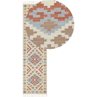 Beliani Alfombra kilim multicolor de algodón 80 x 300 cm - Patrón geométrico de pelo bajo Beliani Alfombra kilim multicolor de algodón 80 x 300 cm - Patrón geométrico de pelo bajo