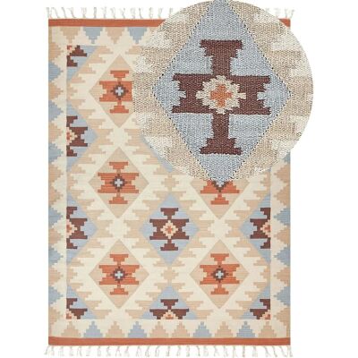 Tapis Kilim en coton multicolore 160 x 230 cm motif géométrique réversible Rectangulaire Traditionnel - Publicité Tapis Kilim en coton multicolore 160 x 230 cm motif géométrique réversible Rectangulaire Traditionnel - Publicité