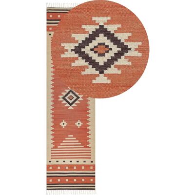 Alfombra Kilim de Algodón Beliani - Patrón Geométrico Reversible - 80x300 cm Alfombra Kilim de Algodón Beliani - Patrón Geométrico Reversible - 80x300 cm
