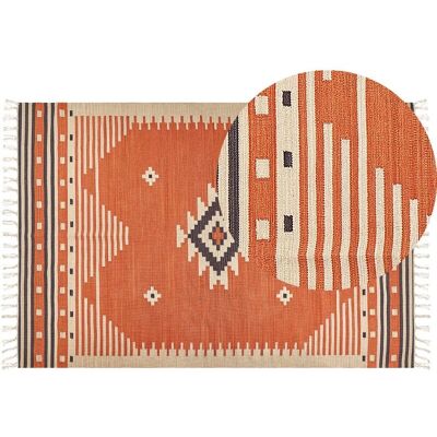 Beliani Cotton Kilim Area Rug 200 x 300 cm Orange GAVAR - Area Rug Beliani Cotton Kilim Area Rug 200 x 300 cm Orange GAVAR - Area Rug
