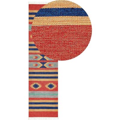 Alfombra Kilim de Algodón Beliani - Patrón geométrico multicolor - 80x300cm Alfombra Kilim de Algodón Beliani - Patrón geométrico multicolor - 80x300cm