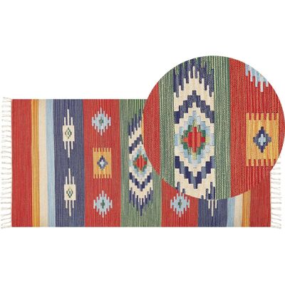 Alfombra kilim de algodón Beliani - Multicolor 80x150cm - Geométrico Tradicional Alfombra kilim de algodón Beliani - Multicolor 80x150cm - Geométrico Tradicional