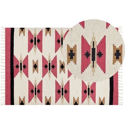 Alfombra kilim multicolor de algodón de Beliani - 160x230cm - A mano, reversible, patrón geométrico, borlas - Estilo boho tradicional Alfombra kilim multicolor de algodón de Beliani - 160x230cm - A mano, reversible, patrón geométrico, borlas - Estilo boho tradicional