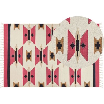 Alfombra Kilim de Algodón Beliani - Patrón Geométrico Reversible - 200x300cm Alfombra Kilim de Algodón Beliani - Patrón Geométrico Reversible - 200x300cm
