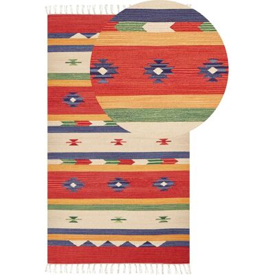Alfombra Kilim de Algodón Beliani - Patrón Geométrico Reversible - 80x150cm Alfombra Kilim de Algodón Beliani - Patrón Geométrico Reversible - 80x150cm