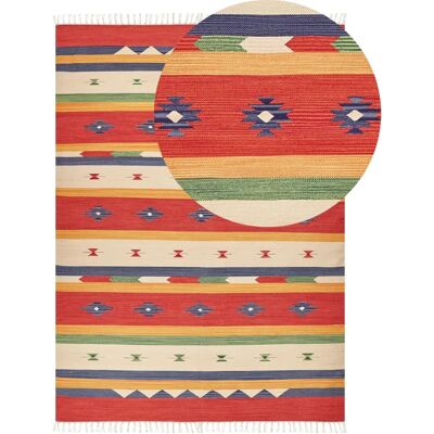 Alfombra Kilim de Algodón Multicolor a Mano - Decoración de Suelo y Pared Alfombra Kilim de Algodón Multicolor a Mano - Decoración de Suelo y Pared