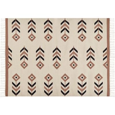 Alfombra Kilim de Algodón Beliani - Beige y Negro - 140x200cm - Reversible - Sala Moderna Alfombra Kilim de Algodón Beliani - Beige y Negro - 140x200cm - Reversible - Sala Moderna