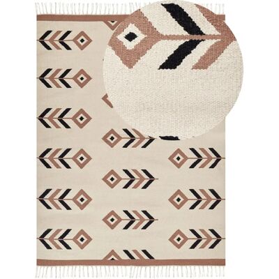 Alfombra Kilim de algodón beige y negra 160 x 230 cm reversible y moderna Alfombra Kilim de algodón beige y negra 160 x 230 cm reversible y moderna