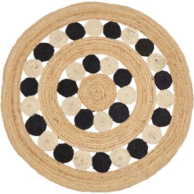 Alfombra redonda de yute beige y negra - decoración boho rústica de Beliani Alfombra redonda de yute beige y negra - decoración boho rústica de Beliani