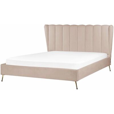 Beliani Sänkykehys Velour Taupe Kultainen Metallijalat - Sängtyyppi Beliani Sänkykehys Velour Taupe Kultainen Metallijalat - Sängtyyppi