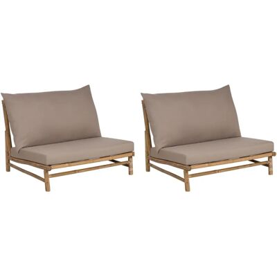 Beliani Set aus 2 Gartensessel mit Kissen Taupe - Bambusholz Beliani Set aus 2 Gartensessel mit Kissen Taupe - Bambusholz