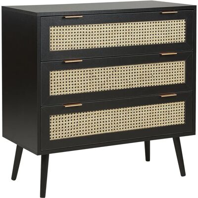 Cómoda de ratán 3 cajones negra - Mueble de almacenamiento para dormitorio Cómoda de ratán 3 cajones negra - Mueble de almacenamiento para dormitorio