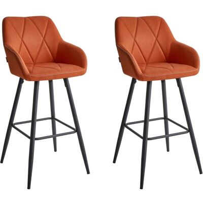 Beliani Set aus 2 Orangen Stoffbarhockern mit Armlehnen - Bar Chairs Beliani Set aus 2 Orangen Stoffbarhockern mit Armlehnen - Bar Chairs
