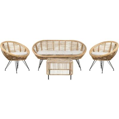 Conjunto de Sofá Beliani - Ratán Natural 4 Plazas - Interior y Exterior Conjunto de Sofá Beliani - Ratán Natural 4 Plazas - Interior y Exterior