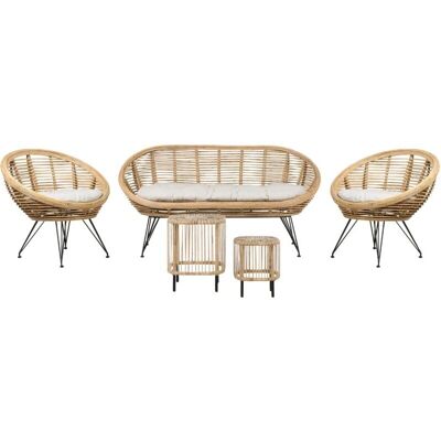 Conjunto de Sofá de 4 Plazas con Mesas de Café Ratán Natural - Sofá Conjunto Conjunto de Sofá de 4 Plazas con Mesas de Café Ratán Natural - Sofá Conjunto