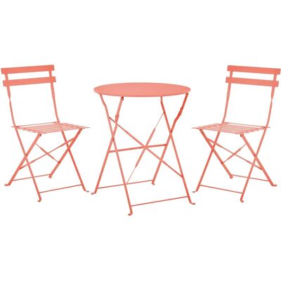 Beliani FIORI Korallerotes Metall-Bistro-Set - Outdoor-Typ Beliani FIORI Korallerotes Metall-Bistro-Set - Outdoor-Typ