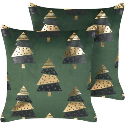 Beliani Set aus 2 Samtkissen mit Weihnachtsbaum-Muster - Kissen Beliani Set aus 2 Samtkissen mit Weihnachtsbaum-Muster - Kissen