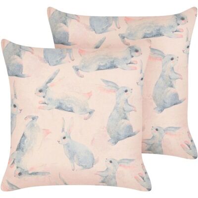 Beliani Set aus 2 Kissen - Pinke Kaninchen Tiermuster Baumwolle 45 x 45 cm Beliani Set aus 2 Kissen - Pinke Kaninchen Tiermuster Baumwolle 45 x 45 cm