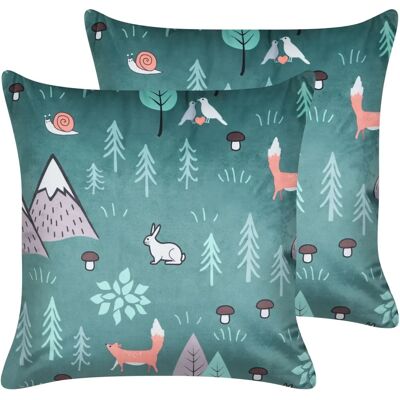 Beliani Ensemble de 2 Coussins Velours Vert Menthe - Motif Forêt Animale pour Enfants - Publicité Beliani Ensemble de 2 Coussins Velours Vert Menthe - Motif Forêt Animale pour Enfants - Publicité