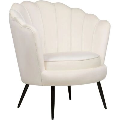 Sillón de Terciopelo Blanco Off-White - Estilo Retro y Patas de Metal Sillón de Terciopelo Blanco Off-White - Estilo Retro y Patas de Metal