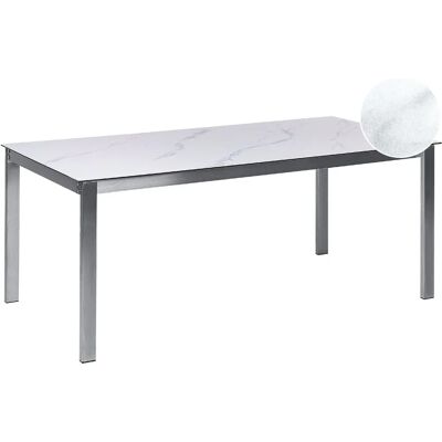 Beliani Gartentisch Weiß Marmor Optik Gehärtetes Glas 180x90cm 6 Sitzplätze Beliani Gartentisch Weiß Marmor Optik Gehärtetes Glas 180x90cm 6 Sitzplätze