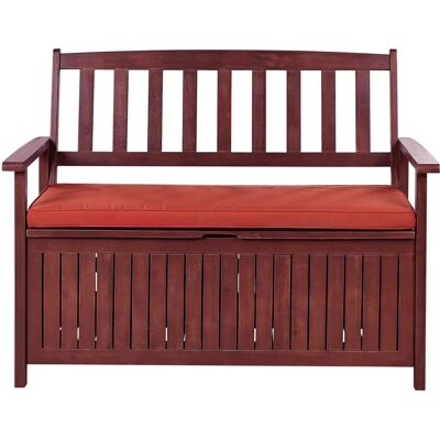 Banquette de jardin Beliani avec rangement Bois d'acacia massif Marron acajou Coussin rouge - Banquette de jardin - Publicité Banquette de jardin Beliani avec rangement Bois d'acacia massif Marron acajou Coussin rouge - Banquette de jardin - Publicité