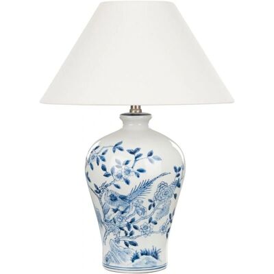 Beliani Nachttischlampe Weiß Blau Porzellanbasis - Tischlampe Beliani Nachttischlampe Weiß Blau Porzellanbasis - Tischlampe