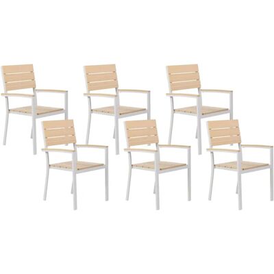Ensemble de 6 chaises de jardin Beliani - Beige moderne en bois et aluminium - Publicité Ensemble de 6 chaises de jardin Beliani - Beige moderne en bois et aluminium - Publicité