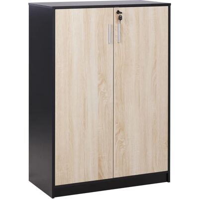 Beliani Storage Cabinet - Light Wood Black Lockable 3 Shelves Office Furniture Beliani Storage Cabinet - Light Wood Black Lockable 3 Shelves Office Furniture