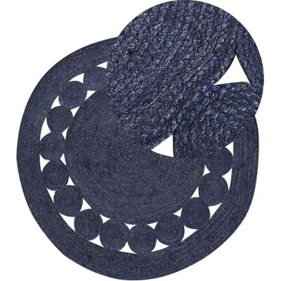 Tapis rond en jute bleu marine Beliani - Style bohème, 120cm - Publicité Tapis rond en jute bleu marine Beliani - Style bohème, 120cm - Publicité