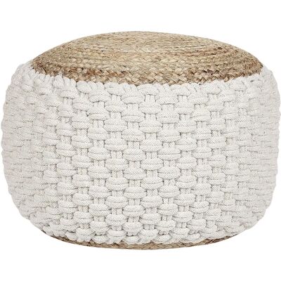 Beliani AIZA Weiße Beige Geknüpfte Baumwolle Jute Pouf 50x35cm - Pouffe Beliani AIZA Weiße Beige Geknüpfte Baumwolle Jute Pouf 50x35cm - Pouffe
