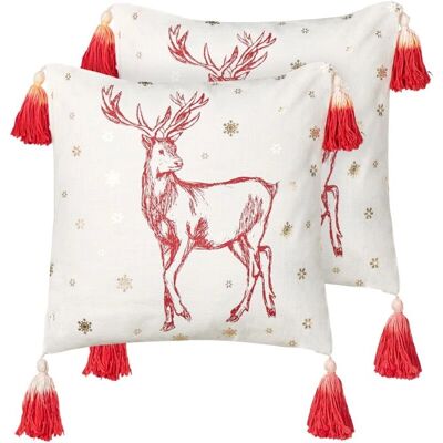 Beliani Ensemble de 2 Coussins en Coton Motif de Noël 45 x 45 cm Blanc et Rouge - Coussins - Publicité Beliani Ensemble de 2 Coussins en Coton Motif de Noël 45 x 45 cm Blanc et Rouge - Coussins - Publicité