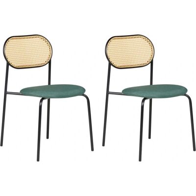 Beliani Set aus 2 Esszimmerstühlen - Retro Metallrahmen Grün Stoff Beliani Set aus 2 Esszimmerstühlen - Retro Metallrahmen Grün Stoff