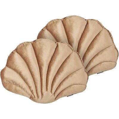 Beliani Ensemble de 2 Coussins en Velours Beige Forme de Coquillage Marin - Décoration Marine - Publicité Beliani Ensemble de 2 Coussins en Velours Beige Forme de Coquillage Marin - Décoration Marine - Publicité