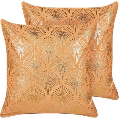 Beliani Ensemble de 2 Coussins - Coton Orange Moderne - Publicité Beliani Ensemble de 2 Coussins - Coton Orange Moderne - Publicité