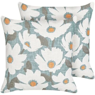 Beliani Baumwoll Blau Blumen 2 Kissen - Kissen Beliani Baumwoll Blau Blumen 2 Kissen - Kissen
