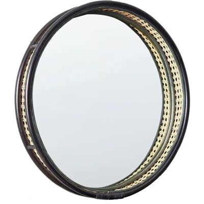 Beliani DAKSA Rattan Schwarz Wandspiegel - Wandspiegel, 60 cm, Handgefertigt, Boho-Stil Beliani DAKSA Rattan Schwarz Wandspiegel - Wandspiegel, 60 cm, Handgefertigt, Boho-Stil