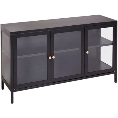 Beliani Newport Buffet en Acier et Verre Noir - 3 Portes - Design Moderne - Publicité Beliani Newport Buffet en Acier et Verre Noir - 3 Portes - Design Moderne - Publicité