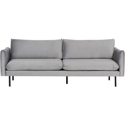 Sofá de terciopelo gris Beliani con patas negras - 3 plazas - Estilo retro moderno Sofá de terciopelo gris Beliani con patas negras - 3 plazas - Estilo retro moderno