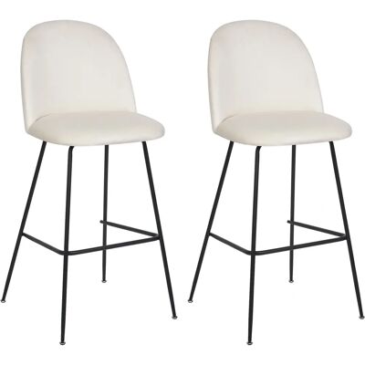 Ensemble de 2 Chaises de Bar Velours Blanc Crème - Chaises de Bar - Publicité Ensemble de 2 Chaises de Bar Velours Blanc Crème - Chaises de Bar - Publicité