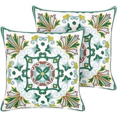 Beliani Juego de 2 Cojines - Verde Algodón Estilo Oriental Beliani Juego de 2 Cojines - Verde Algodón Estilo Oriental
