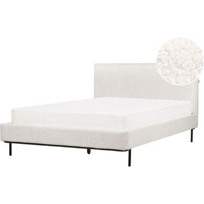 Beliani Sängeställ Vit Polyester Bouclé Kangas 4ft6 EU Parivuode - Moderni Muotoilu Beliani Sängeställ Vit Polyester Bouclé Kangas 4ft6 EU Parivuode - Moderni Muotoilu