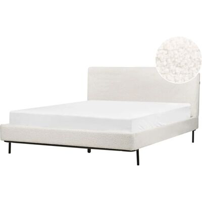 Beliani Sängram Off White Bouclé Verhoiltu 5ft3 EU King Size Moderni Muotoilu Beliani Sängram Off White Bouclé Verhoiltu 5ft3 EU King Size Moderni Muotoilu