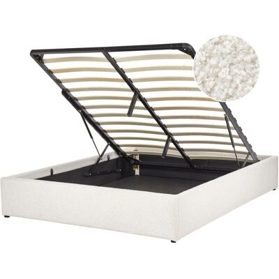 Beliani Off-White Bouclé Säilytyspeti 4ft6 EU Kaksin Beliani Off-White Bouclé Säilytyspeti 4ft6 EU Kaksin