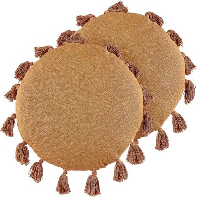 Ensemble de coussins décoratifs en coton orange Beliani - 45cm rond style boho - Publicité Ensemble de coussins décoratifs en coton orange Beliani - 45cm rond style boho - Publicité