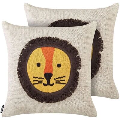 Beliani Coussins Décoratifs pour Enfants - Motif Lion, Couvre-coussins en Coton, 45x45 cm - Publicité Beliani Coussins Décoratifs pour Enfants - Motif Lion, Couvre-coussins en Coton, 45x45 cm - Publicité